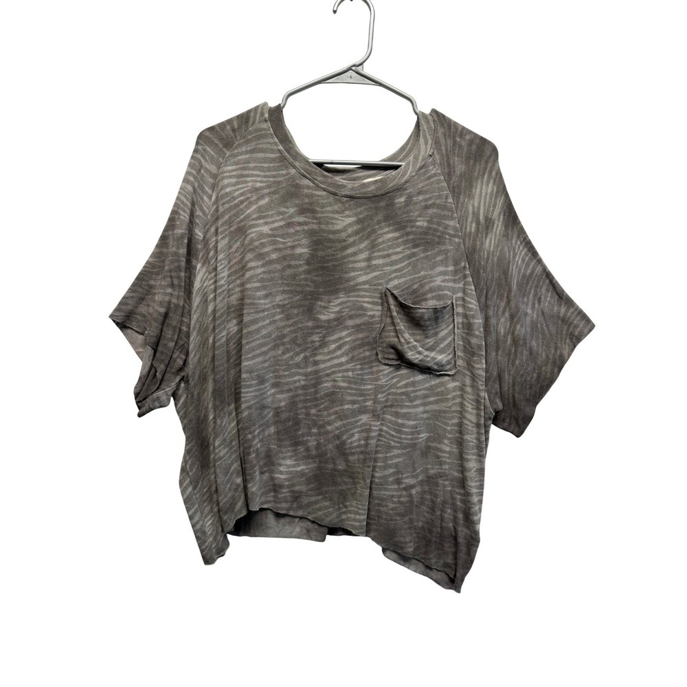 POL Oversized Boxy Tee Zebra Print Distressed Large Gray Womens